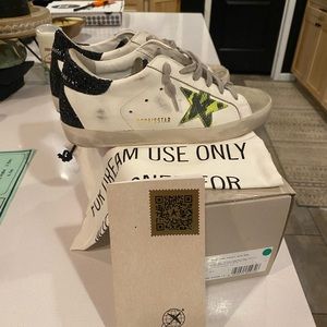 Authentic golden goose with black glitter and pink bottoms